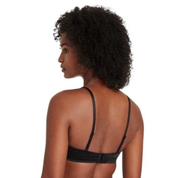 Auden Ladies Size Medium Black Satin Unlined Triangle Bralette Stretch NWT - Picture 5 of 5